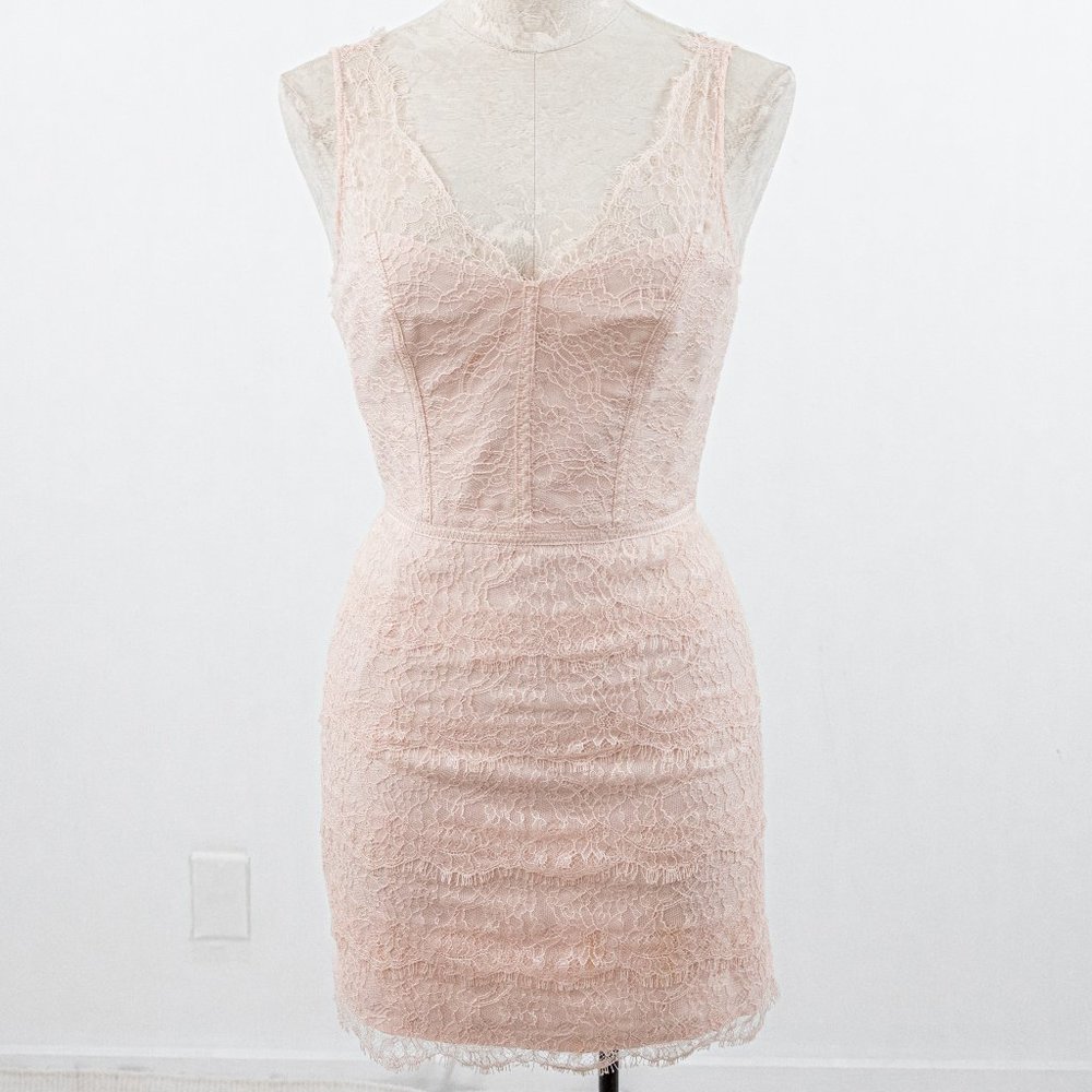 Monique Lhuillier 4 Lace Mini Dress Blush Pink